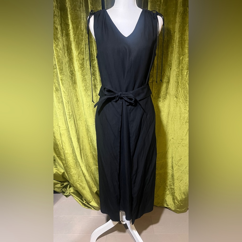 Derek Lam 10 Crosby Black Midi A-Line Dress Linen Viscose Black 8